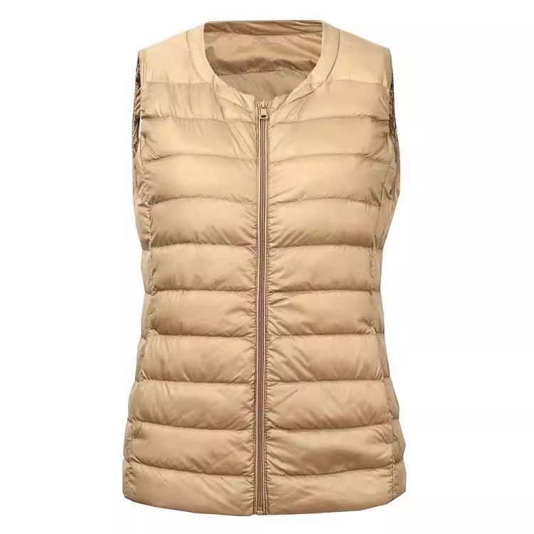 Chaleco Ligero de Plumas para Mujer Tallas Grandes: Cárdigan sin mangas, cuello redondo, para madres de mediana edad y mayores (200 Jin)