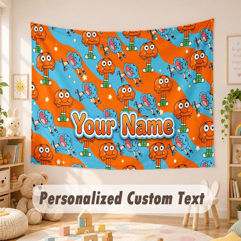 Arazzo con Testo Nome Personalizzato, Incredibile Mondo di Gumball Boho da Appendere al Muro, Arazzo Decorativo da Sfondo per Stanza