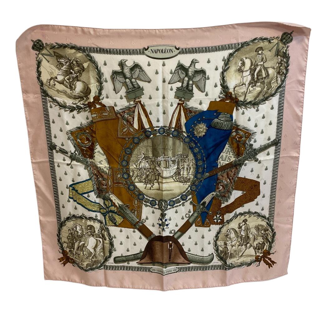HERMES NAPOLEON Napoleon silk Calle 90 scarf pink silk Women Used