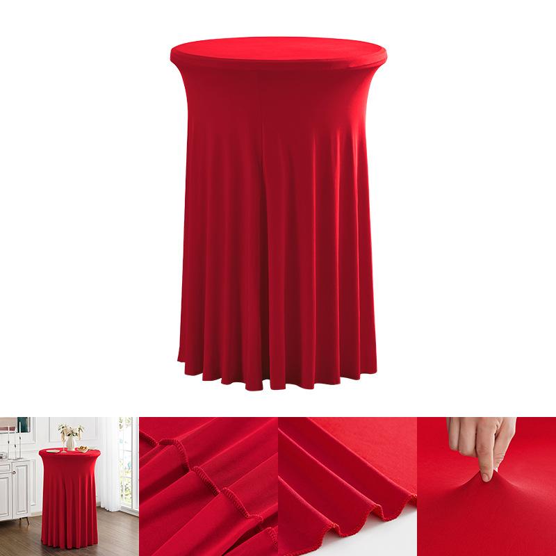 Round High Top Stretch Spandex Cocktail Tablecloths With Skirt Wrinkle Free Cocktail Table Cover For Wedding Party Banquet Jt443