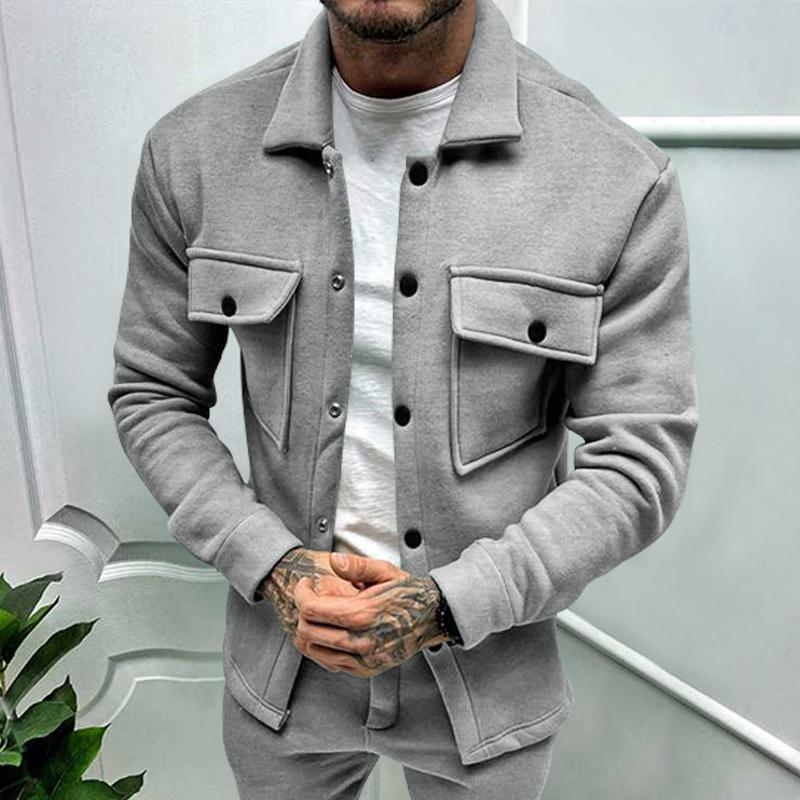Men's Knitted Shacket Jacket Solid Black Lapel Cardigan with Double Chest Pockets Slim Fit Casual Coat for Men