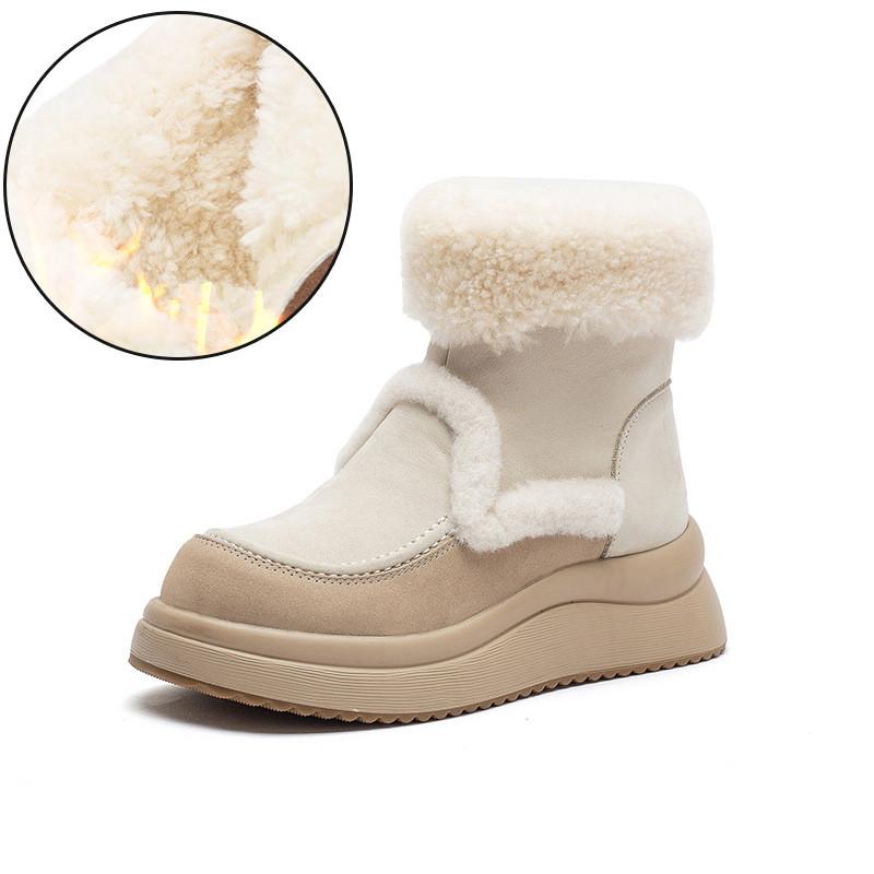 Johnature Warm Genuine Leather Snow Boots With Thick Bottom And Inner Wool Women's Short Boots