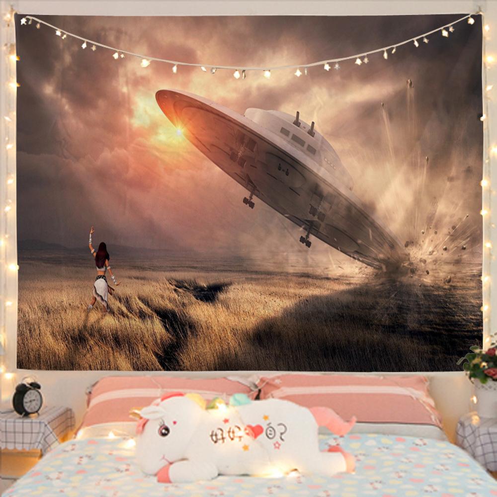 Mysterious Spaceship Tapestry Hanging Exoplanets Dorm Dormitory Star Universe Bedroom Living Room Home Decor