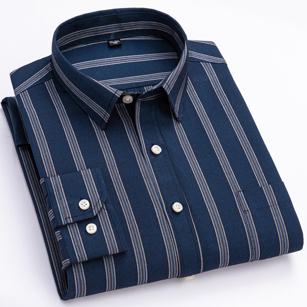 Men's Oxford Shirts Long Sleeve 100% Cotton Casual Plaid Soft Regular Fit Formal Dress Shirt Social Blouse Male Clothes 6XL 7XL