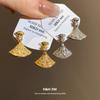 K Real Gold Electroplated Silver Needle Zircon Fan Pendant Earrings Fashionable Exquisite Earrings Light Luxury High-end Earrings Women