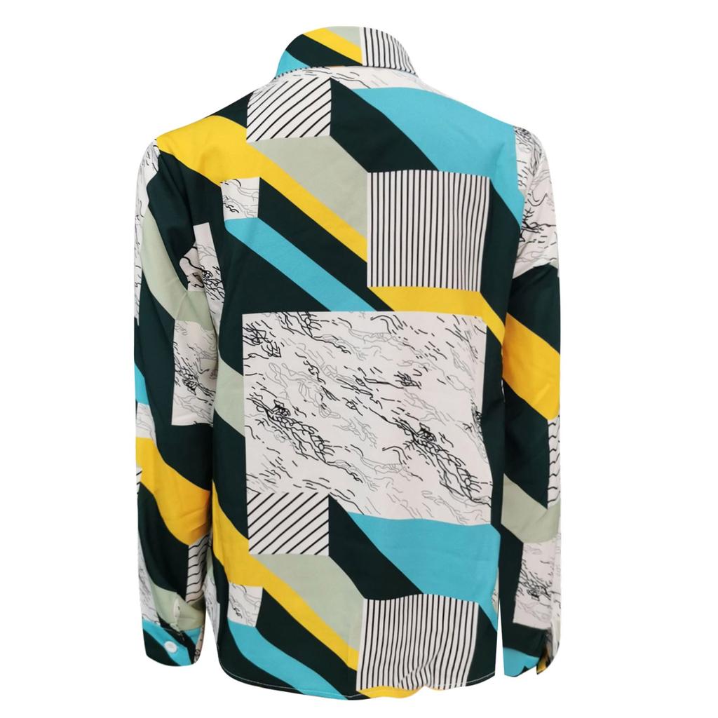 Women Summer Fashion Casual Long Sleeve Lapel Panel Cardigan Button Tops