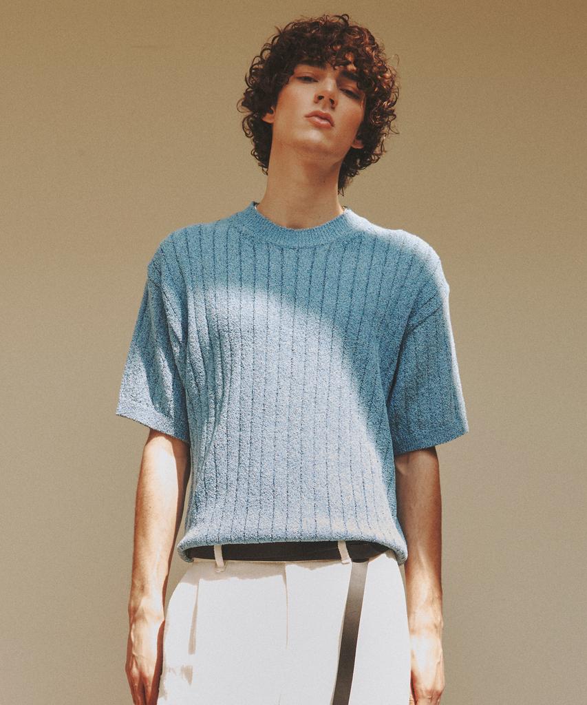 KNITTED Summer Boucle Round Knit Blue