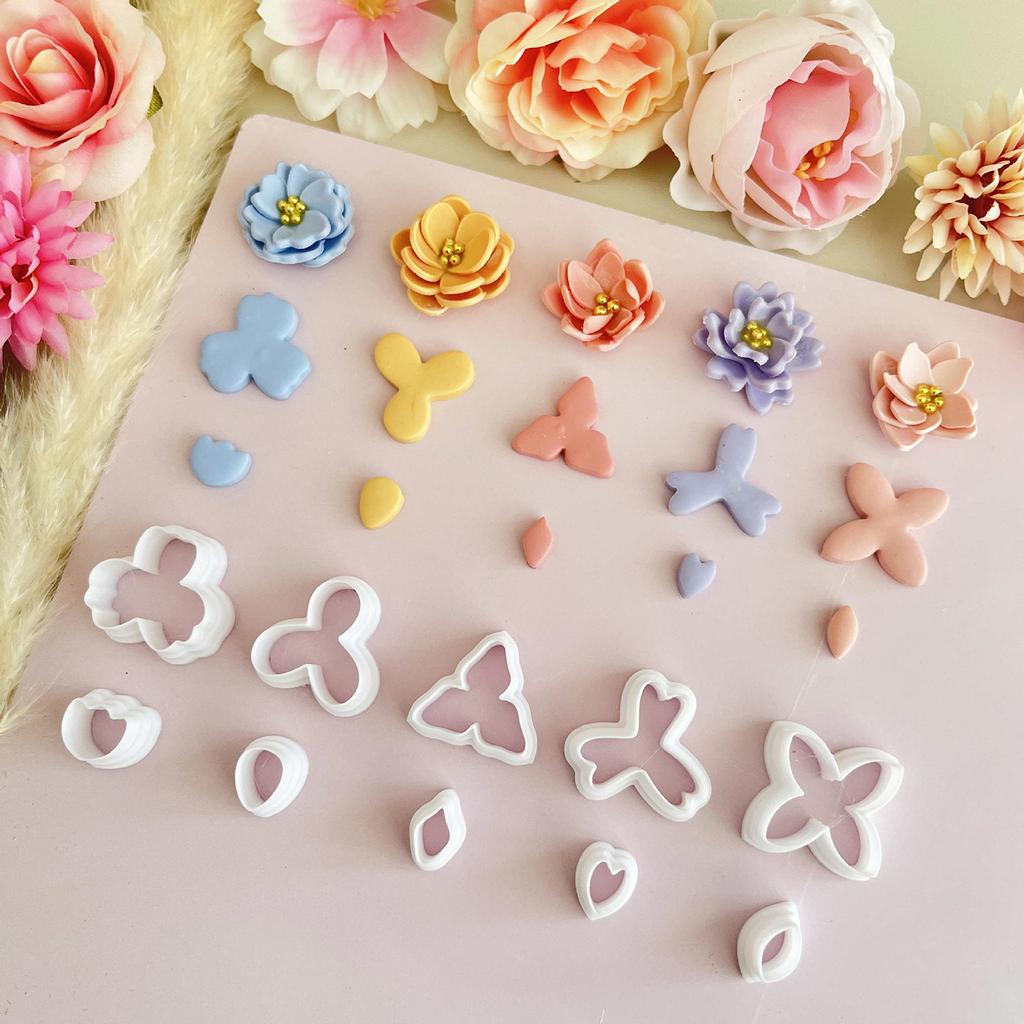10Pcs Flower Clay Cutter Clay Molds for Earrings Making, 5 Shape Geometric Flower Clay Cutter, 5 Shape Petal Clay Cutter