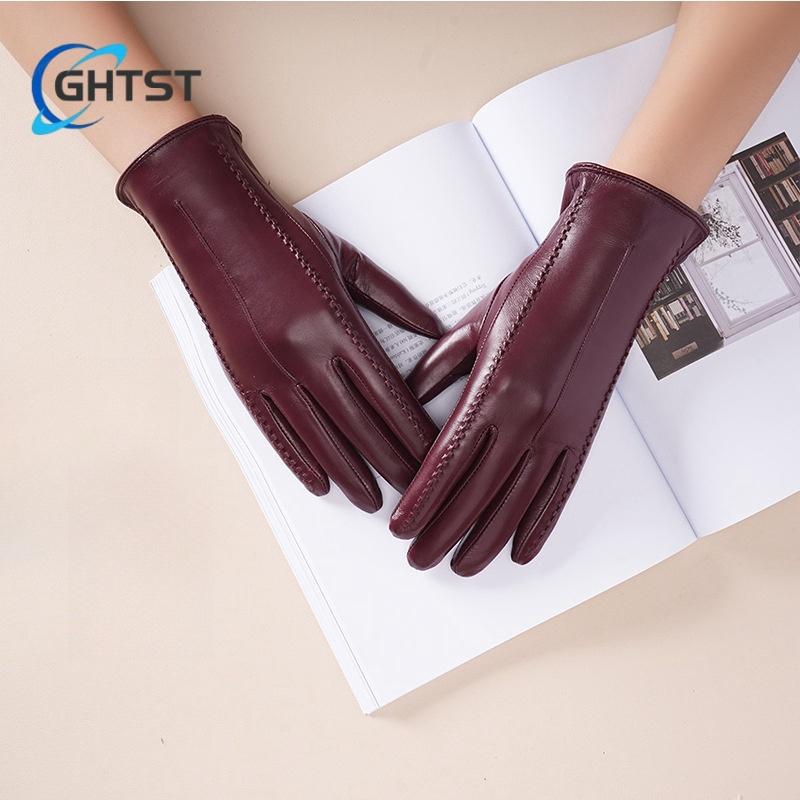 Lambskin leather Gloves for Women Winter Warm Plus Fleece Thickening Locomotive Windprorop Training Thickened Protection Cycling