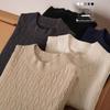 Herren Herbst- und Winter Pullover mit Zopfmuster aus Wolle - Einfacher Rundhalsausschnitt, Langarm, Einfarbige Farbe.