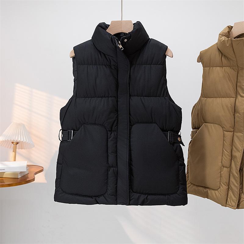 Down Vest for Women Winter Large Pockets High Collar Windproof Warmth Sleeveless Tops Vest Oversize Thickened Casual Vest