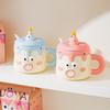Hand Drawn Cartoon Mug with Lid Spoon Couple Drinking Water Cup Funny Expression Gift Cup Household Milk Breakfast Cup