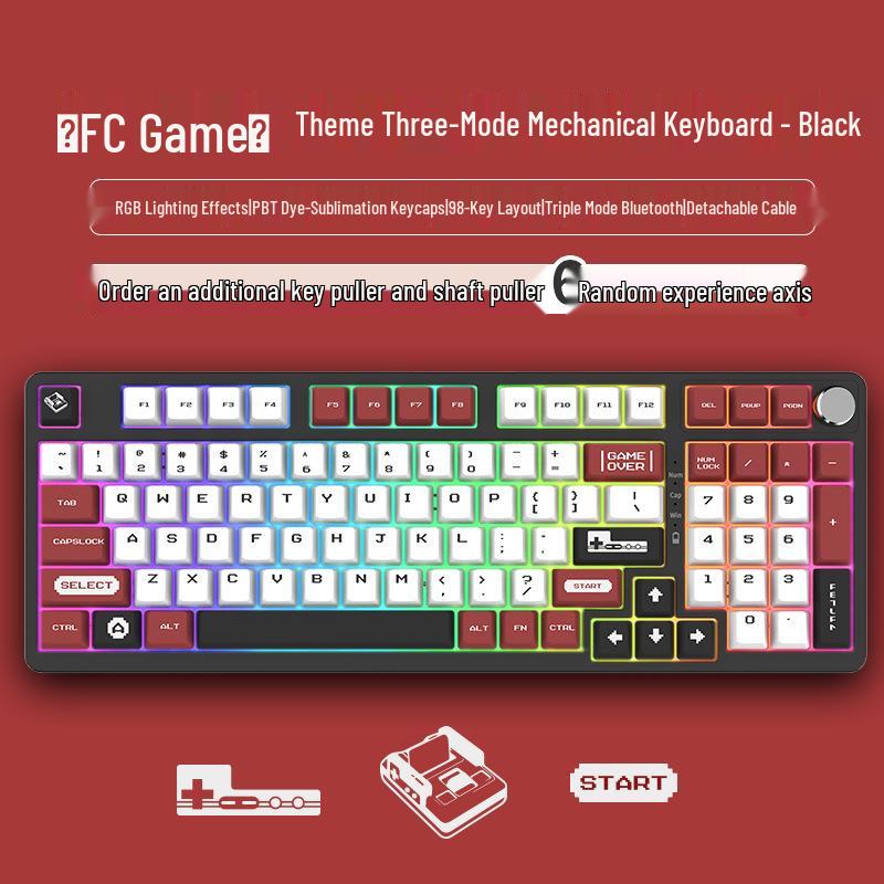 98-Key Wireless Bluetooth Three-Mode Mechanical Keyboard - Gaming, Esports, Office, PBT Transparent DIY Customization