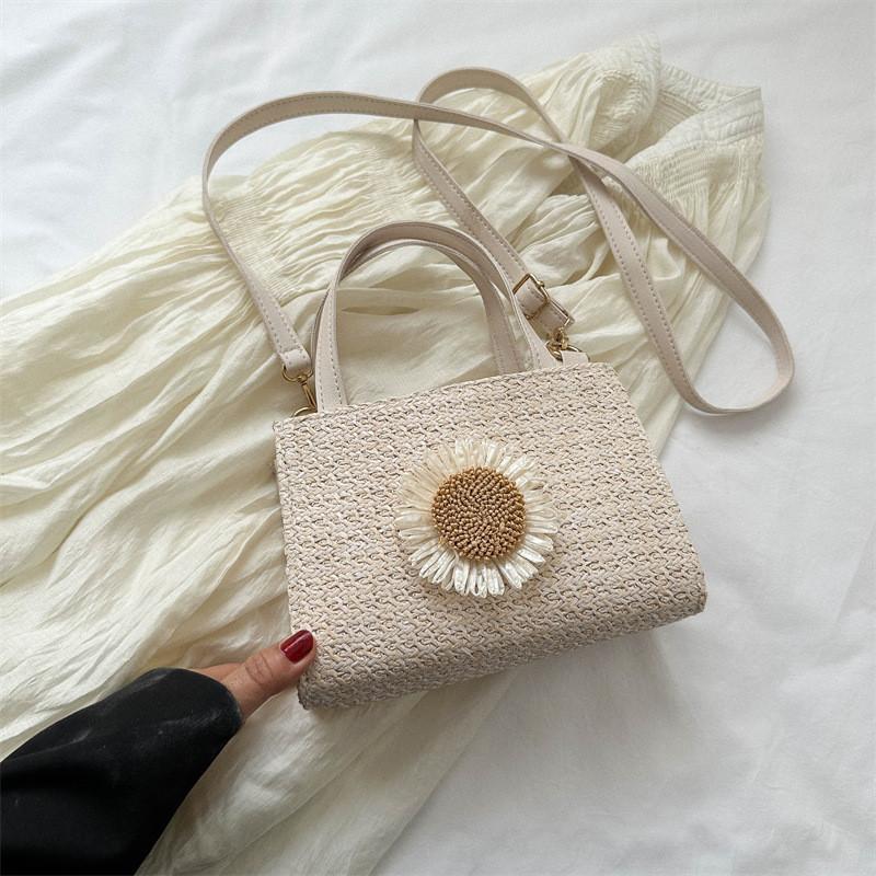 Fashionable Woven Crossbody Bag For Women Medium Size Casual Commuter Handbag In Khaki OffWhite