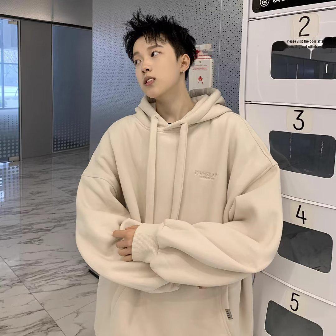 

2024 Мужская модная толстовка с заниженной линией плеч - стиль Гонконга, свободный крой, универсальная куртка на осень/зиму 3XL