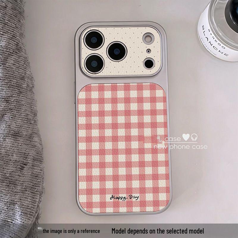 

Electroplated Plaid Dot iPhone Case for 13/14/15/16/17 Pro Max, Full Coverage with Large Window for Women iPhone 17 Pro Max