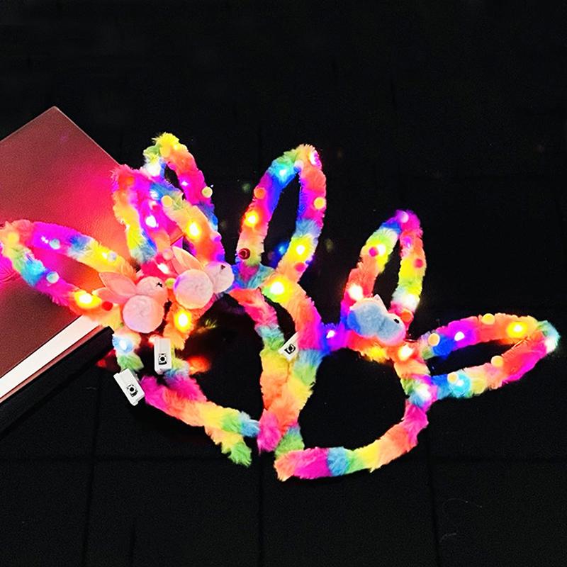 1Pc  Plush Glow Glow Ball Rabbit Hair Band Party Plush Glow Headwear