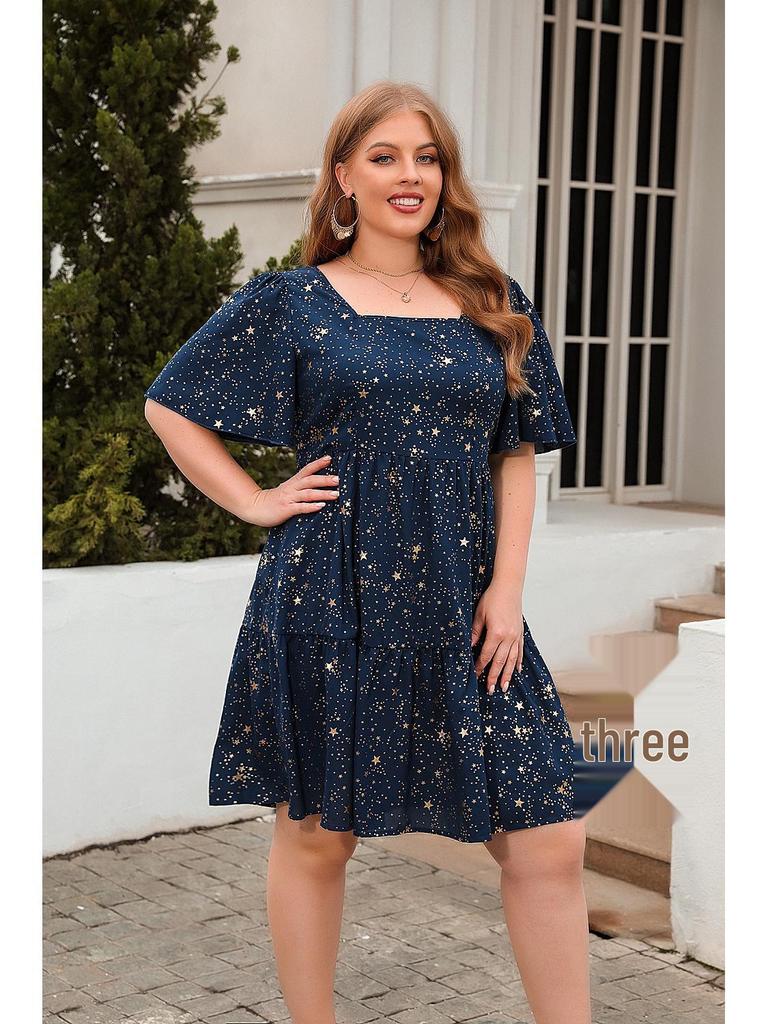 Hot Stamping Print Plus Size Casual Cocktail Party Dress - Women's Clothing