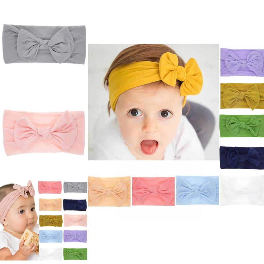 Lovely Baby Nylon Bow Bunny Ear Headband Soft Broadside Hair Accessory For Child With Good Elasticity
