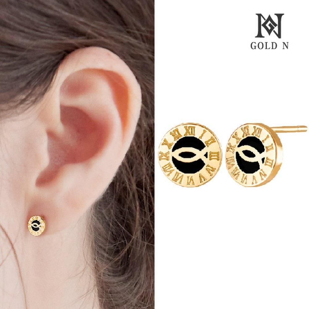 Gold N 14K Fish Natural Onyx Drop Earrings 6mm