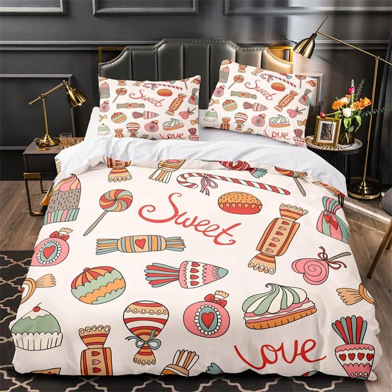 Cartoon Foods Duvet Cover Delicious Pie for Kids Teen American Fast Food Theme Bedroom Decorations Polyester Quilt Cover Queen