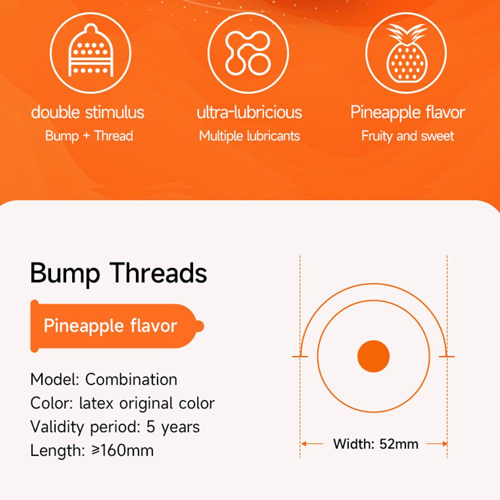 Ultra-thin Condom Lubrication Natural Latex Condom 52mm Pineapple Flavor Bump Thread Safe Sex Sex Product for Male