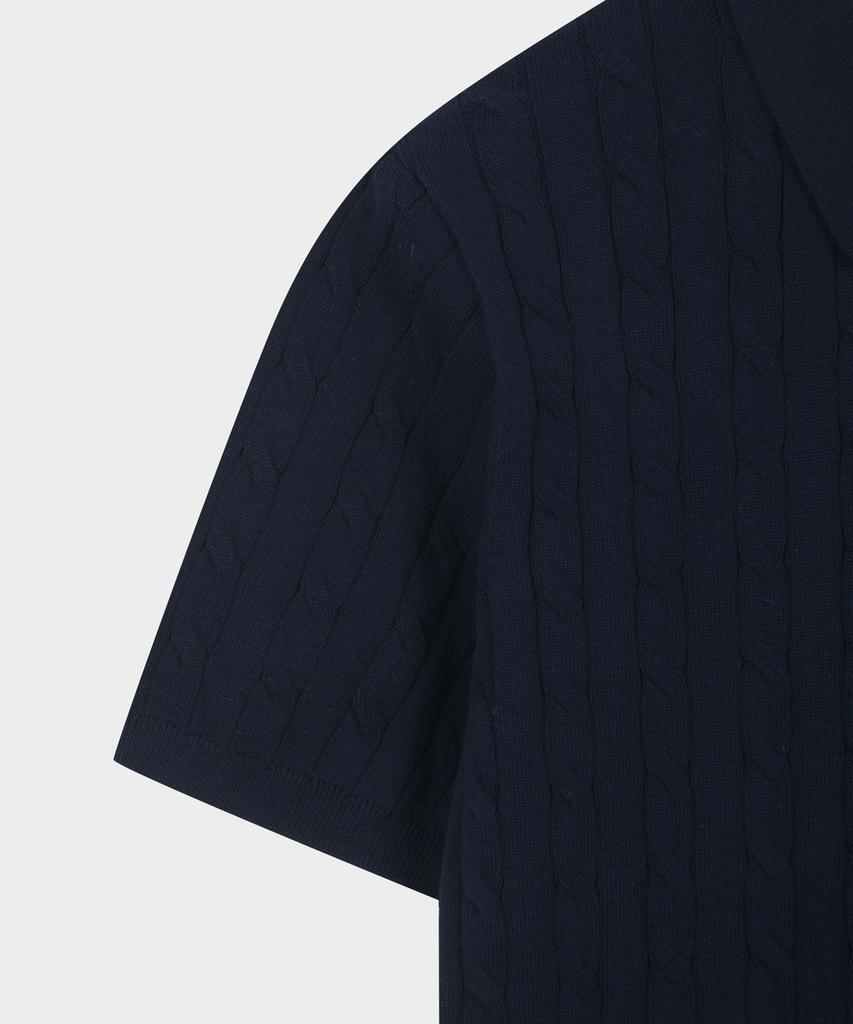 BROOKS BROTHERS Cotton Cable Polo Short Sleeve Sweater (Dark Navy) (Bbwtmog204)