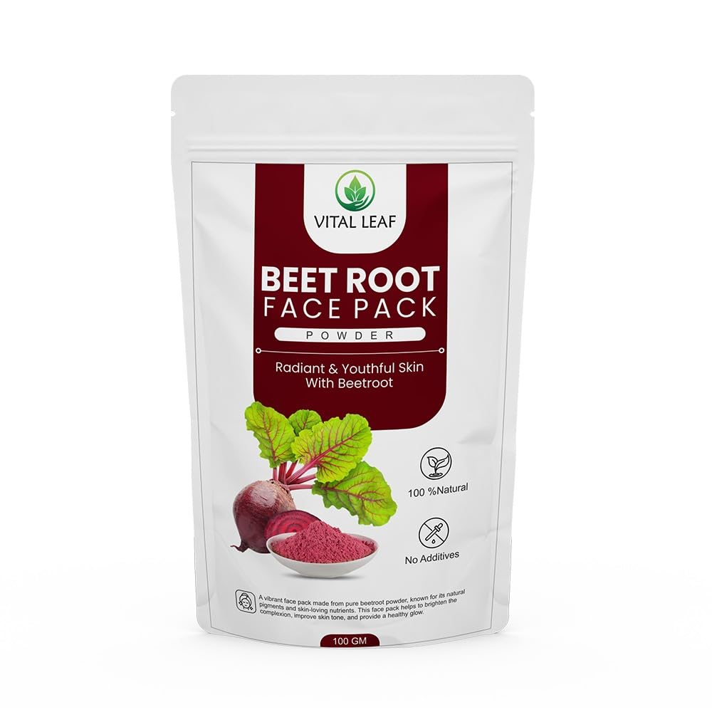 

Vital Leaf Beetroot Face Pack Powder | 100% Natural & Organic | Brightening & Hydrating | Rich in Antioxidants | Skin Glow, Anti-Aging & Pigmenta