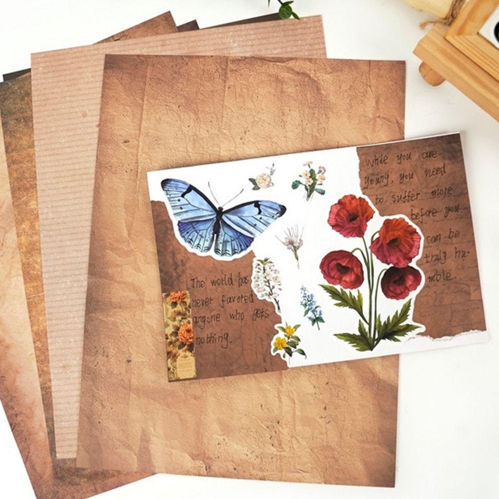48PCS A4 Writing Paper Brown Decorative Material Paper Retro Letter Paper Scrapbook