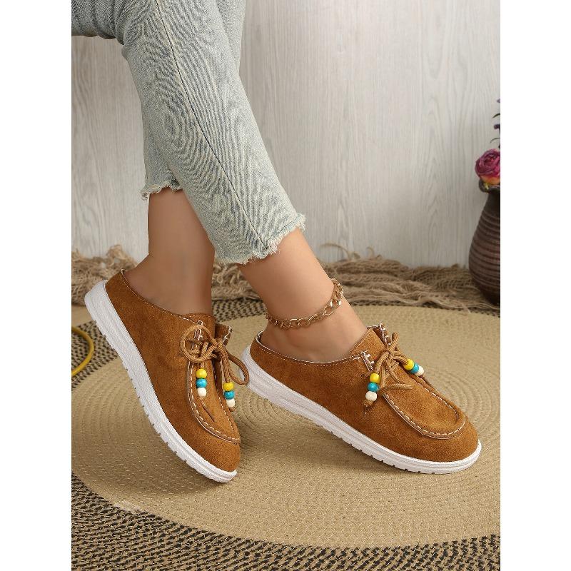 Autumn Baotou Half Slippers Women's 2025 New Plus Size Beaded Flat Casual One-Foot Slipper Slippers