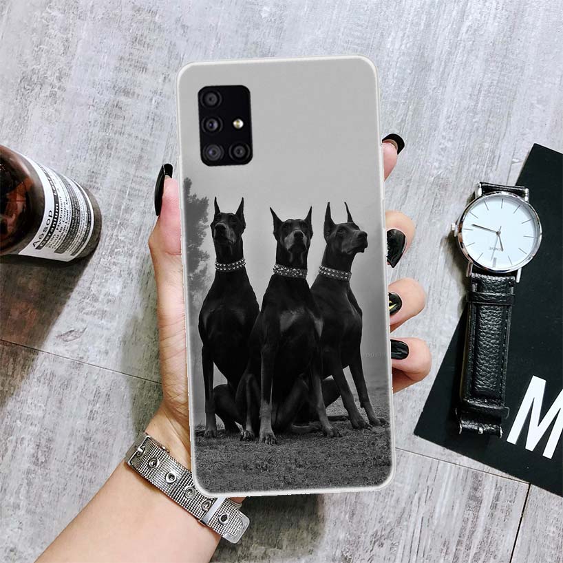 Black Dachshund Doberman Phone Case For Samsung Galaxy A52 A32 A22 A12 A02S A50S A30S A51 A31 AA71 Note 20 Ultra 10 S10 Plus Gal