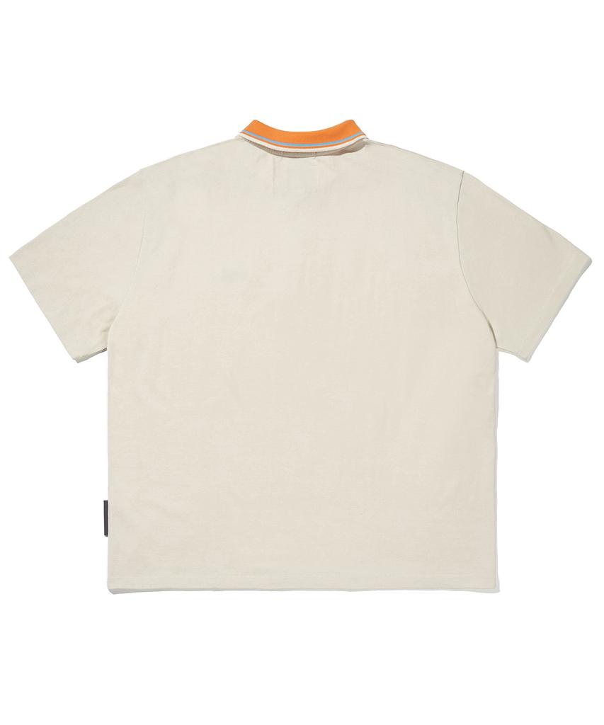 SOUNDSLIFE Big Fit Stripe Collar Polo Shirt Beige