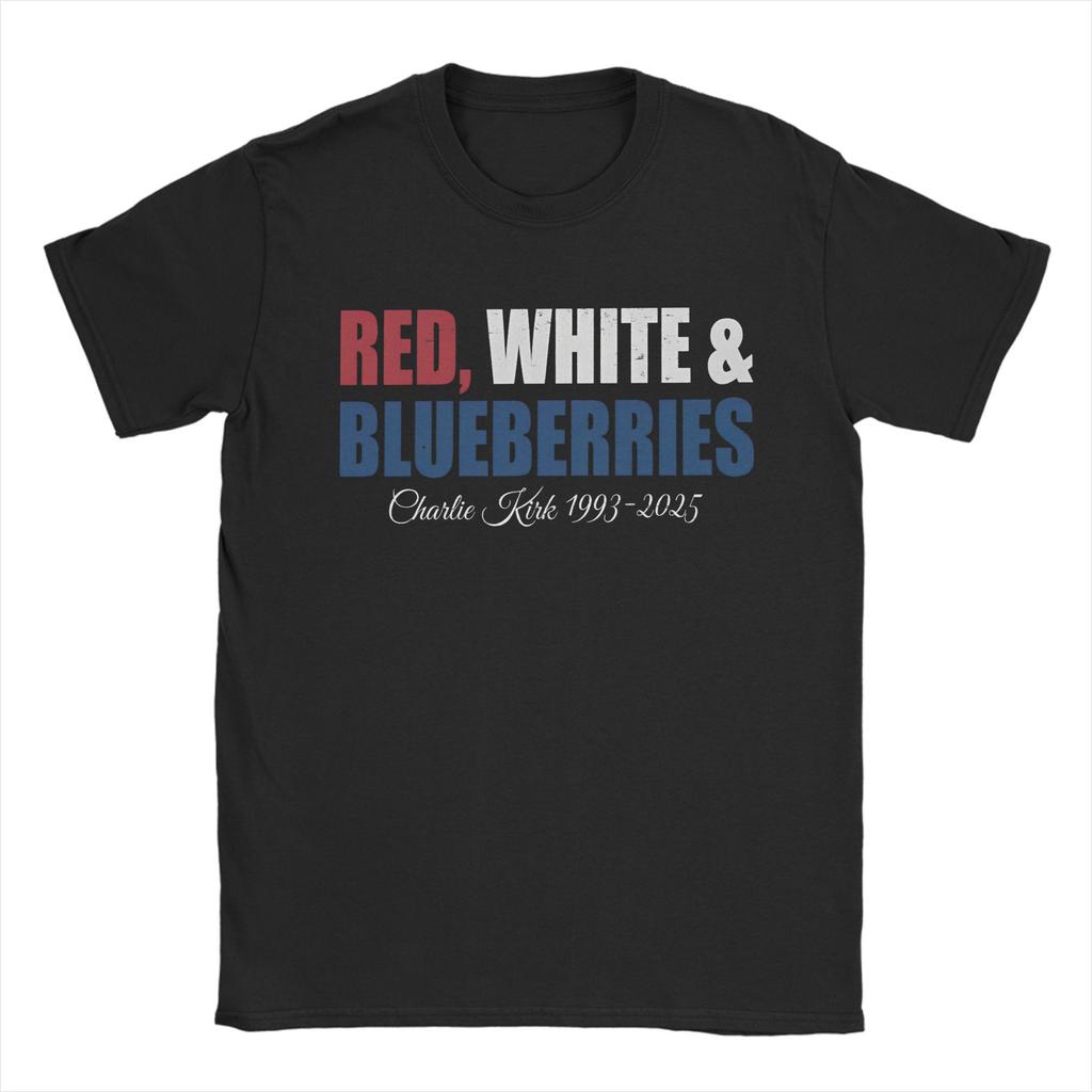 Red White & Blueberries Charlie Kirk Men T Shirt 2025 Memorial Freedom Tees Short Sleeve Round Collar T-Shirt Cotton Gift merch