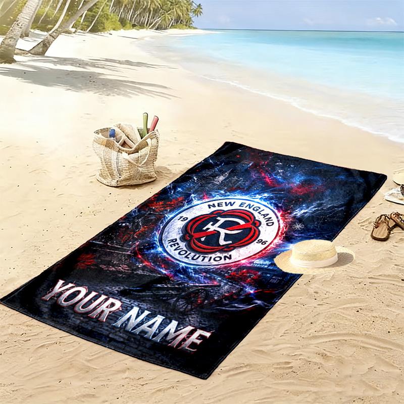 Name Custom New England Revolution Print Beach Towel, Large Soft Quick Dry Towel for Beach Camping Swimming