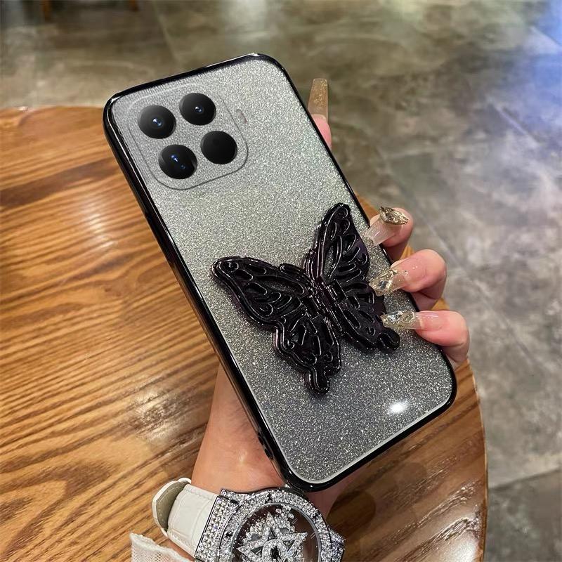 For Xiaomi 15T Pro Case with Cute Butterfly Stand Luxury Slim Gradient Clear Plating Glitter Girls for Xiaomi 15T Back Cover