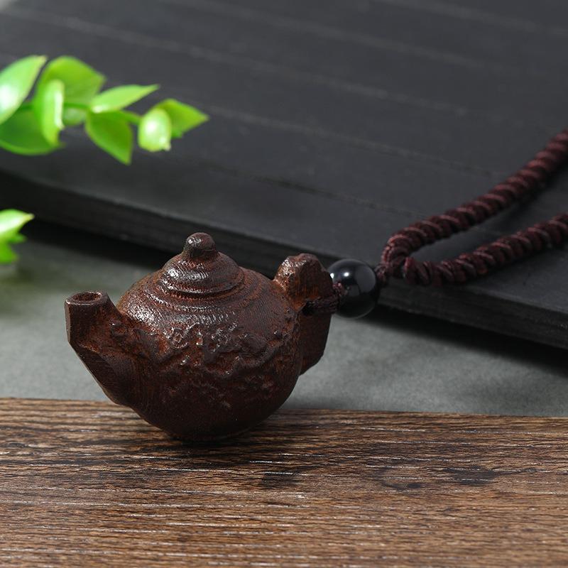 Hand-carved Mahogany Necklace Retro Femininity Long Autumn and Winter Sweater Chain Cotton and Linen Accessories