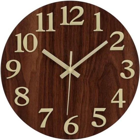 Wall clock luminous wall-mounted wooden silent continuous second hand large numbers automatically lights up dark visible night glow-in-the-dark 3D