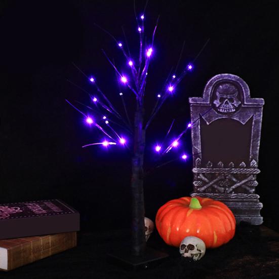 Halloween Decorative Lights Tabletop Artificial Tree Decor Timer Mode Battery Operated Birch Tree Table Centerpiece LED Lamp