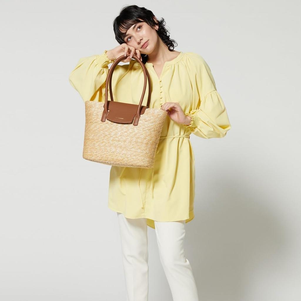 Labagagerie Tote Bag, Flap Basket Tote Bag B007102, Ivory (33)