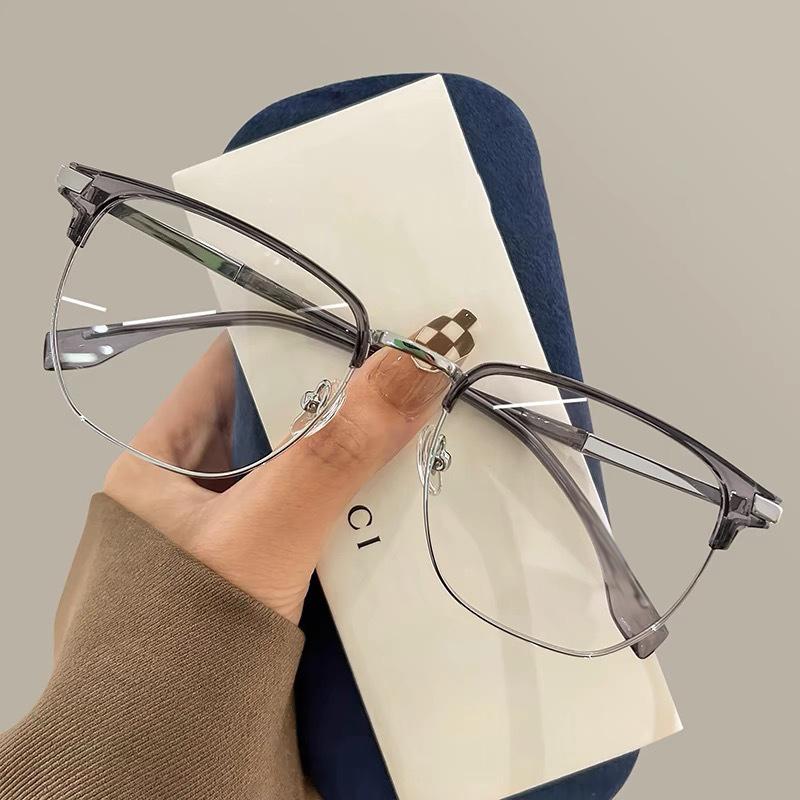 Retro Half-frame Flat Glasses Frame Big Face Men's Big Frame Slim Eyebrow Line Eye Lens Frame Optical Glasses 8958