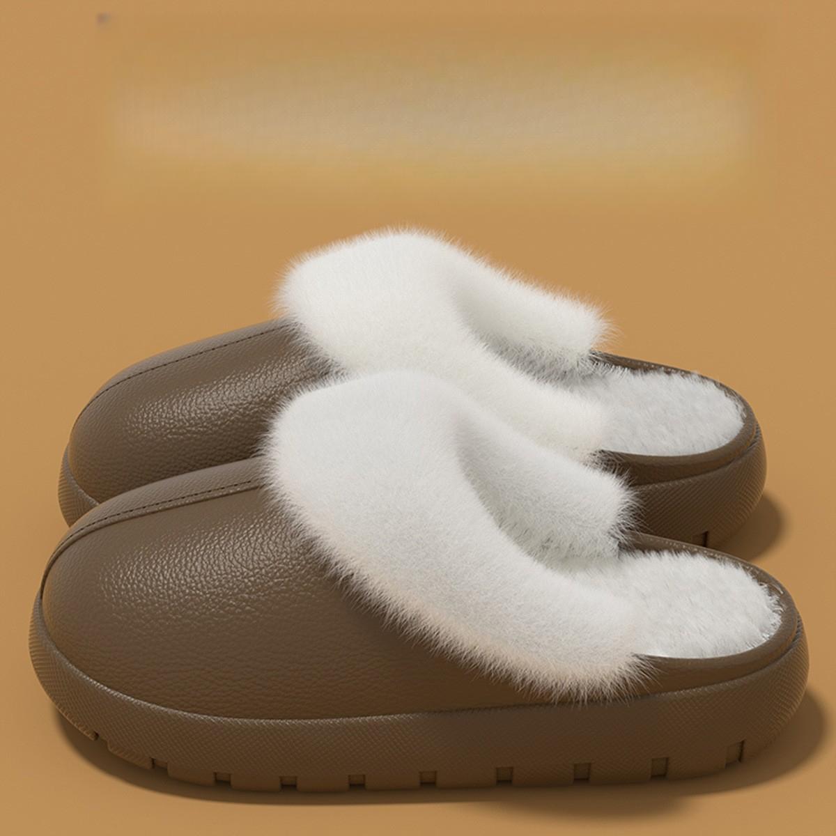 

Detachable Waterproof Cotton Slippers for Men and Women, Winter Indoor and Outdoor Non-Slip Thick Sole Fleece-Lined Warm Cotton Slippers 45/46 коричневий