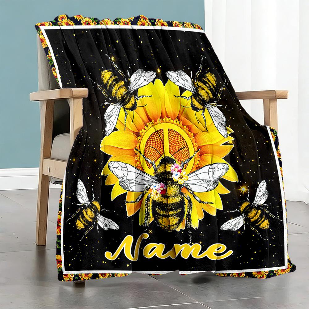 Peaceful Bee Personalized Name Blanket Cozy Personalized Blanket Soft Warm Cozy Suitable for Picnics Office Chair Couch Bedding Four Seasons Universal