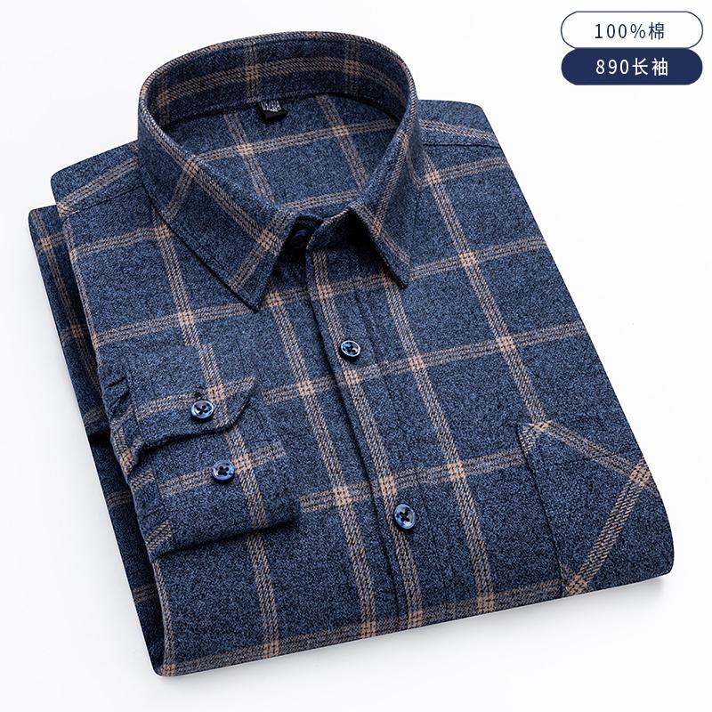 Oversized S~6XL Men's Plaid Shirt Long Sleeve Autumn Spring Soft Standard Fit 100% Cotton Brushed Outerwear Casual Man Clothing