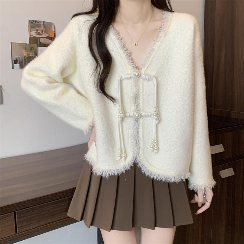 Chic Chinese-Style Frog Button Collar Cardigan - Women's Spring/Autumn Knitted Sweater