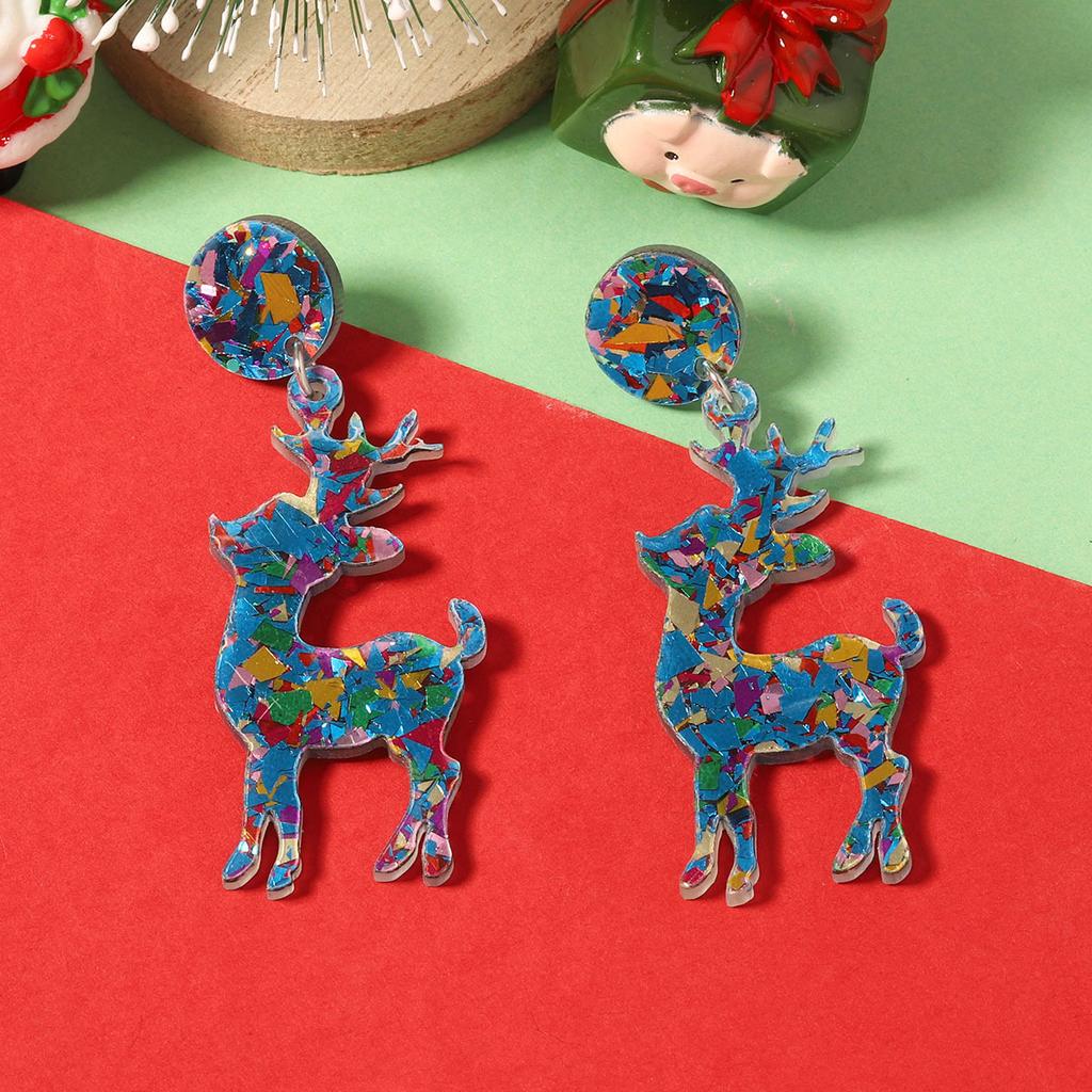 New Christmas Personality Creative Colorful Sequin Acrylic Elk Earrings Earrings