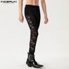 INCERUN Men High Waist Lace Patchwork Skinny Leggings Long Pants Home Wear