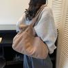 Winter solid color corduroy tote bag women's style large capacity versatile shoulder handbag casual bag