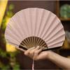 Japanese Style Retro Shell Shaped Fan Silk Cloth Bamboo Folding Fans with Pendant Wedding Hand Fans Solid Color Curved Fanbone