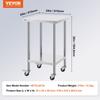 Stainless Steel Work Table Commercial Prep Table 24x24 Inch With 4 Casters