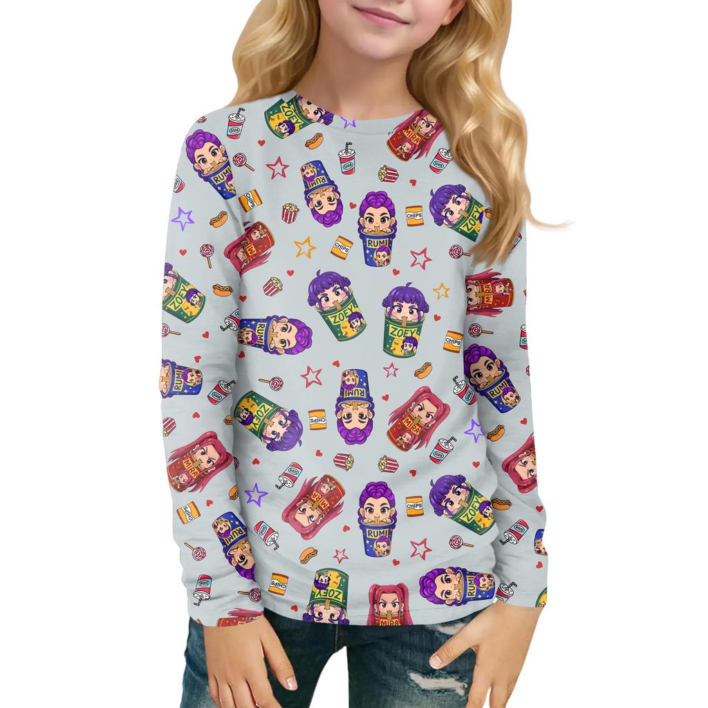Children's Witch  Printed Long Sleeved Round Neck Top With Floral Print For Daily Casual T-shirt